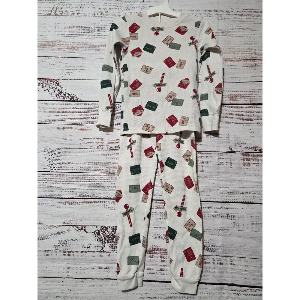 Carters Child of Mine Kids 5T Waffle Knit Thermal Pajamas Letters to Santa White